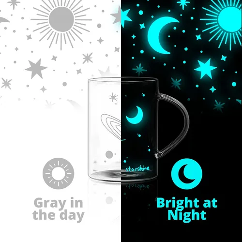 Vista 4 de Astronomy Lovers - Juego de 2 tazas de cristal para amantes de la astronomía, diseño de cielo nocturno, juego de 2 tazas cambiantes de luz, taza