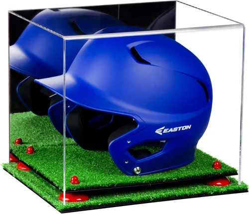 Vista 43 de Better Display Cases Vitrina acrílica para casco de bateo de béisbol con espejo, elevadores rosados, montaje en pared y base de espejo (V22/A012)
