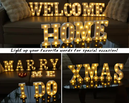 Vista 7 de Letras iluminadas, letras con luces LED de 26 alfabetos, letra decorativa iluminada, letras de marquesina LED que funcionan con pilas para fiestas