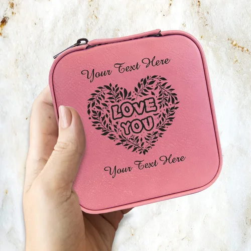 Vista 6 de Joyero de viaje personalizado con espejo portátil personalizado opcional, organizador de joyas de cuero sintético, pequeño soporte para anillos