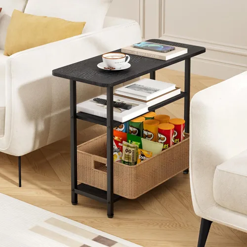 Vista 2 de SLEEPING LAMB Mesa auxiliar para sala de estar, mesa auxiliar de 3 niveles para espacio pequeño con amplia mesa de almacenamiento, mesita de noche