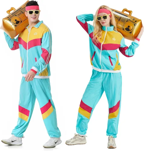 Vista 3 de Conjunto deportivo de los años 80 para hombres y mujeres, conjunto de rompevientos retro de los años 80 y 90 para hombres, traje deportivo