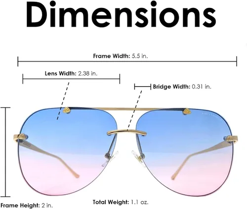 Vista 8 de K&L's Luxury & Co. Gafas de sol de aviador de aleación de metal dorado K02122021 con lente sin montura degradado para hombres y mujeres