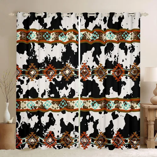 Vista 25 de Cortinas opacas de estilo bohemio occidental de 76 x 45 pulgadas, cortinas y cortinas de atrapasueños de vaca, cortinas del suroeste, cortinas