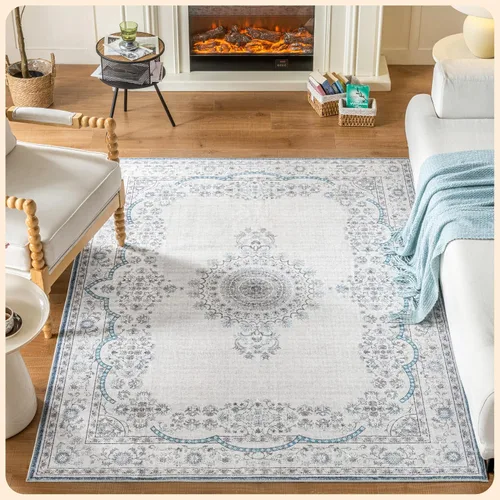Vista 18 de Istana Alfombra larga antideslizante de 2.5 x 8 para el hogar, para pasillo y cocina, lavable, sedosa y suave al tacto, elegante, color azul y marfil