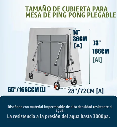 Vista 2 de Funda de mesa de ping pong 600D resistente al agua para exteriores e interiores, plegable, 9 x 5 pies, mesas de tenis de mesa plegables Negro