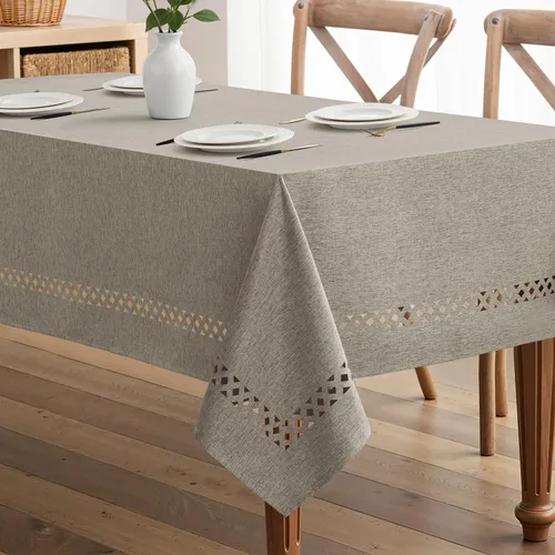 Vista 14 de MIULEE Mantel redondo de poliéster de lino beige con recortes decorativos, impermeable, resistente a las manchas y al encogimiento, 60 x 60