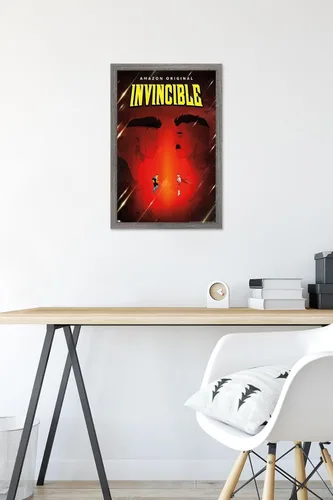 Vista 6 de Invincible - Póster de pared de una hoja de padre e hijo, 22.4 pulgadas de largo x 14.7 pulgadas de ancho, versión enmarcada de madera de granero