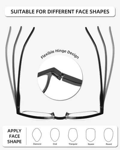 Vista 3 de JM Juego de 4 lentes de lectura con bisagra de resorte de calidad, para hombres y mujeres, Paquete de 4 (negro, azul marino, tortuga, tortuga gris)