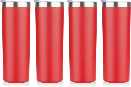 Vista 26 de HASLE OUTFITTERS Juego de vasos delgados de 20 onzas a granel, vasos delgados aislados de acero inoxidable con tapas, tazas de café reutilizables