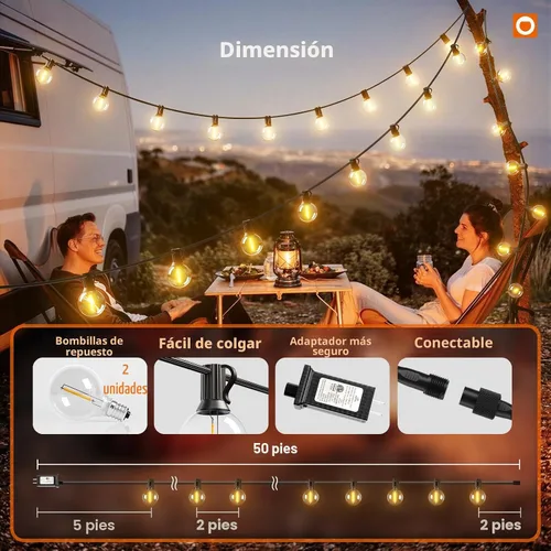 Vista 5 de addlon Cadena de luces para exteriores G40 de 50 pies con control remoto 27 Negro