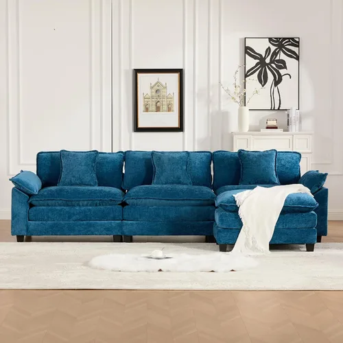 Vista 69 de Sofá seccional modular, sofá seccional en forma de L de 76.7 pulgadas con otomana móvil, cómodo loveseat de chenilla nube con reposabrazos