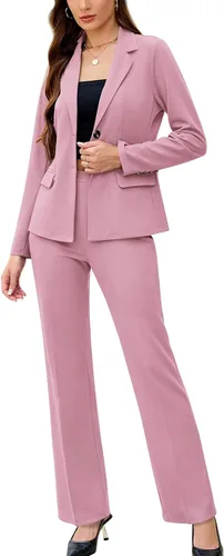 Vista 11 de Women's 2 Piece Suits Business Casual Outfits Long Sleeve Solid Pantsuits Professional Office Work Sets