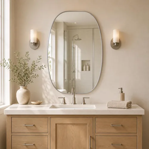 Vista 10 de Black Oval Bathroom Mirrors for Over Sink 24x32 Inch Oblong Vanity Mirror, Crystal-Clear HD Glass, Rust-Proof Aluminum Frame, Inner-Curved Decor