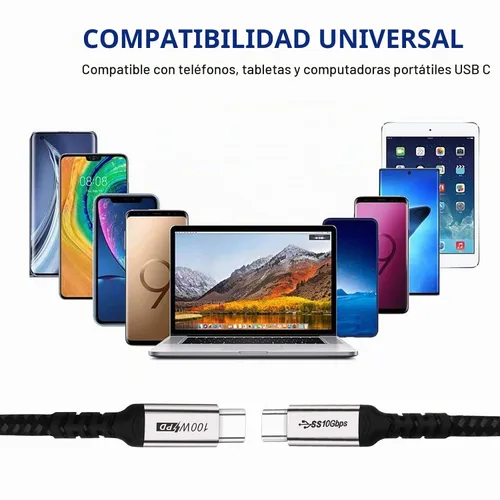 Vista 5 de Cable corto USB C a USB C (paquetes de 2 paquetes de 1.5 pies), 3.1 Gen 2 10Gbps 100W 4K USBC Video Cable de carga rápida de transferencia de datos