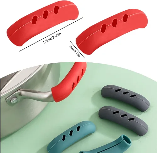 Vista 2 de 2 fundas de mango de silicona de 3 x 0.8 pulgadas, fundas de mango de sartén de hierro fundido, aislantes de calor, funda antideslizante para Rojo