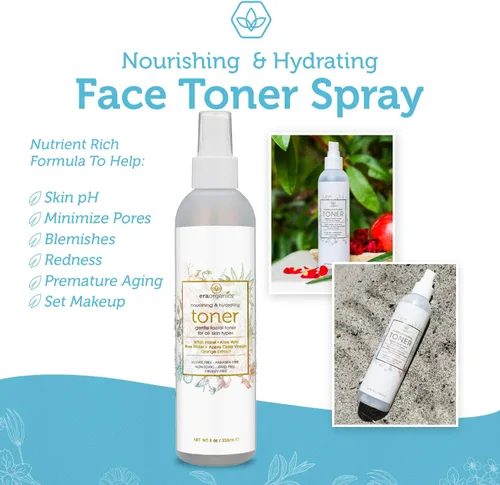 Vista 6 de Era Organics Tónico hidratante para la cara, refrescante y equilibrante, antienvejecimiento, niebla facial con agua de rosas, vinagre de sidra