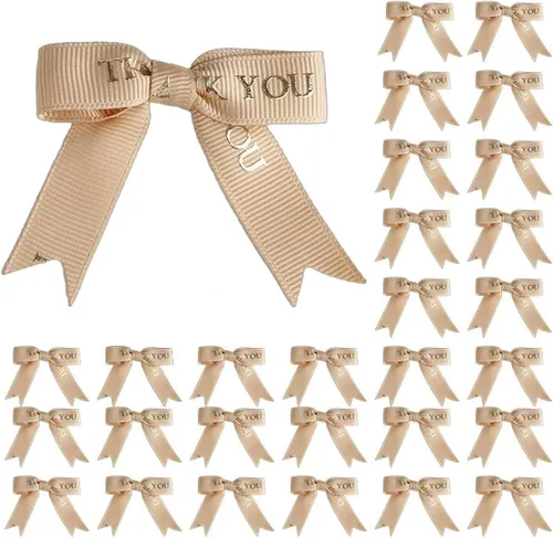 Vista 9 de Meseey 30 lazos de cinta impresos en oro de 2.5 pulgadas, lazos pequeños para envolver regalos, baby shower, boda, recuerdos de fiesta, paletas