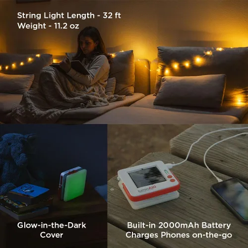 Vista 4 de LuminAID Cadena de luces solares con cargador de teléfono, luces recargables para tienda de campaña para campamento, cadena de luces de 32 pies