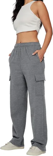 Vista 3 de AUTOMET Womens Cargo Sweatpants Casual Baggy Fleece High Waisted Joggers Pants