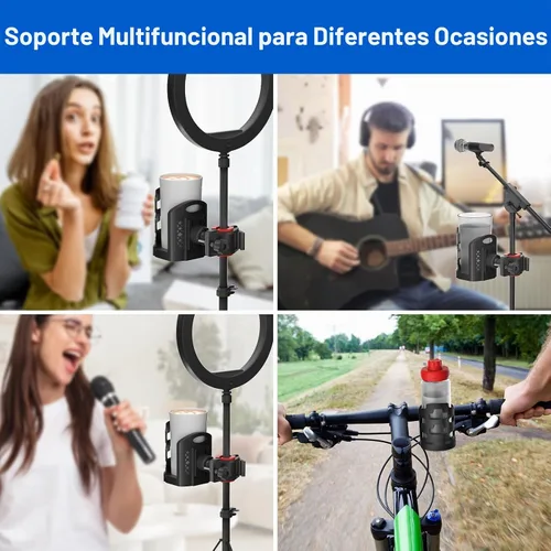 Vista 6 de Soporte de micrófono ajustable para bebidas con soporte de micrófono giratorio de 360°, soporte universal para botella de agua, soporte para taza