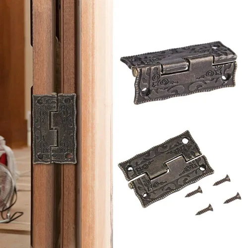 Vista 6 de 2 juegos de caja de madera para el pecho, cerrojo con cierre de pestillo, bisagras decorativas retro y protectores de esquina con tornillos, joyero