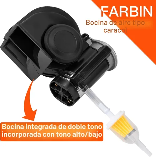 Vista 2 de FARBIN - Claxon de aire para camiones, bocina compacta de tren, bocina eléctrica para coche 12 V, 150 db, superfuerte con arnés de cableado