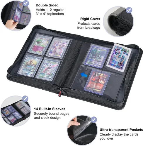 Vista 3 de PREZA Carpeta Toploader – Capacidad para 112 Top Loaders – Almacenamiento de 4 bolsillos para tarjetas coleccionables con fundas de doble cara