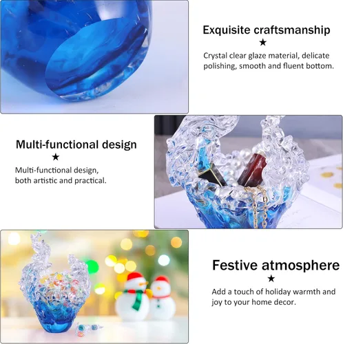 Vista 9 de suruim Figuras de escultura de onda de vidrio soplado a mano, cuenco de vidrio azul y transparente para decoración del hogar, figura de vidrio