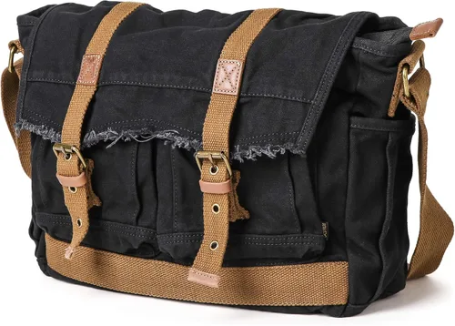 Vista 3 de GOOTIUM Canvas Messenger Bag - Vintage Shoulder Bag Frayed Style Boho Purse