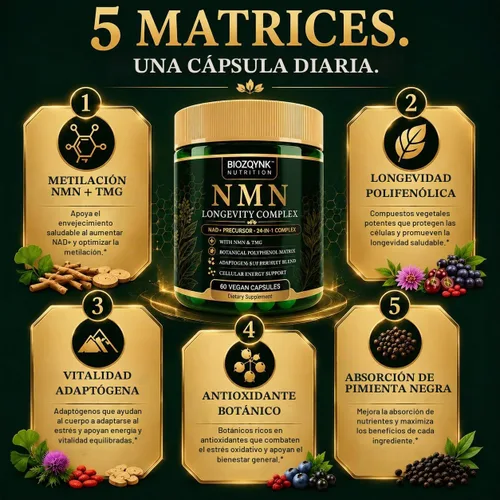 Vista 5 de NMN Supplement 24-in-1 NAD+ Complex 1000mg Per Serving, 60 Vegan Capsules
