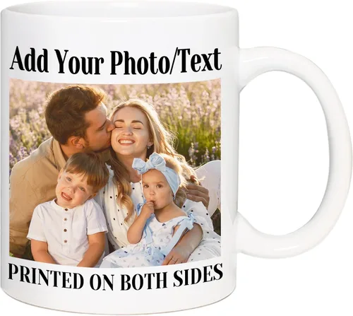 Vista 15 de OELTTG Tazas de café novedosas, taza personalizada con nombre y logotipo de texto fotográfico, taza personalizada de 11 onzas en ambos lados
