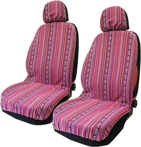 Vista 10 de Funda de Asiento de Coche Manta Baja Saddle 4PCS Delantera a Rayas Multicolor, Funda de Asiento Hippie Boho de Ajuste Universal para Toyota, Honda