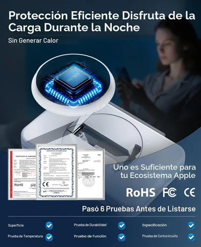 Vista 3 de Cargador inalámbrico magnético 3 en 1 para múltiples dispositivos Apple, estación de carga rápida plegable - Soporte de cargador Magsafe