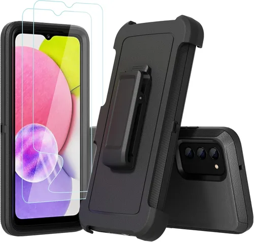 Vista 2 de Funda compatible con Samsung Galaxy A03s, con clip para cinturón, resistente, a prueba de golpes, protección de cuerpo completo para teléfono Negro