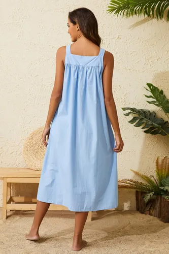 Vista 4 de YOZLY Camisones de algodón para mujer, sin mangas, bordados, con bolsillos, S-XXL