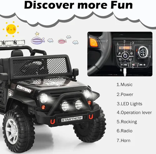 Vista 4 de OLAKIDS Camión de paseo para niños, vehículo eléctrico de 2 plazas de 12 V con control remoto, auto de juguete alimentado por batería para niños