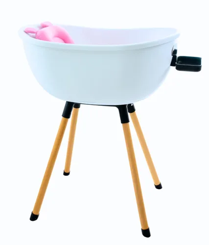 Vista 11 de Bañera de lujo para bebé con soporte de madera, diseño convertible de 3 etapas, ergonómico y protector de espalda (paquete negro (moderno))