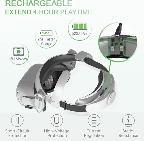 Vista 2 de Head Straps for Oculus Quest 2 with T2 Power Magnetic Connection Adjustable Elite Strap Replacement for VR Headset Enhanced Support and Reduce