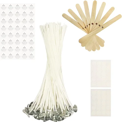 Vista 7 de 100 mechas ecológicas de 6 pulgadas para hacer velas recubiertas con cera de soja natural, hilos de algodón de bajo humo tejidos con papel con 20