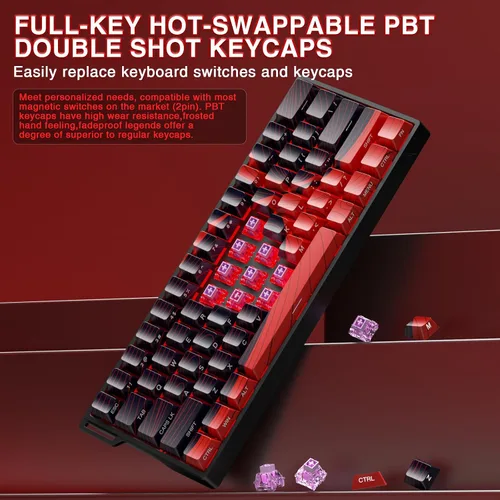 Vista 6 de AULA WIN60 HE MAX - Teclado mecánico 60% para juegos con cable, interruptores magnéticos de efecto Hall intercambiables en caliente, modo de disparo