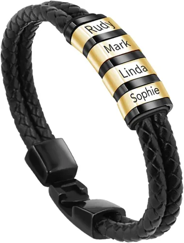 Vista 39 de Pulseras de cuero personalizadas para hombre con 1-6 nombres, pulsera trenzada personalizada con cuentas para papá, marido, día del padre, San