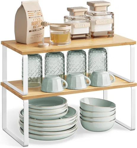 Vista 8 de SONGMICS Estante organizador de gabinete, juego de 4 estantes de encimera de cocina, almacenamiento de cocina, estante de especias, apilable