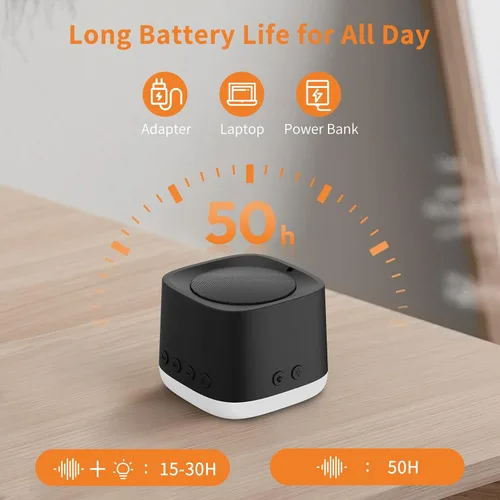 Vista 3 de Máquina de sonido portátil, mini máquina de ruido blanco de viaje para dormir con luz nocturna de respiración, 16 sonidos relajantes, temporizador