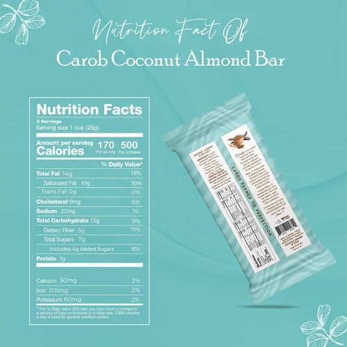 Vista 2 de Missy J's Barras orgánicas de coco y almendra, paquete de 2, algarroba hecha con azúcar de coco, veganas y sin gluten, sustituto saludable sin