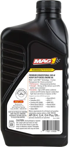 Vista 2 de Mag 1 61658 SAE 15W-40 Aceite de motor diésel convencional de alta calidad, 1 cuarto de galón (paquete de 6)