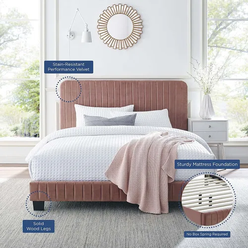 Vista 8 de Modway Celine - Cama con plataforma de terciopelo copetudo y alto rendimiento con canal en color rosa polv