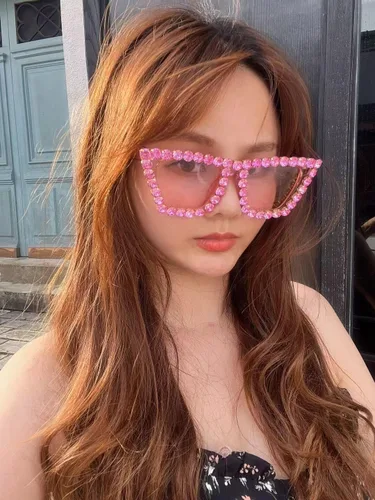 Vista 7 de FEISEDY Gafas de sol de ojo de gato cuadradas de cristal para mujer, gafas de sol brillantes de moda retro Cateye B2898