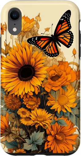 Vista 25 de Vintage Sunflower and Monarch Butterfly Case for iPhone 17