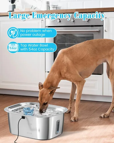 Vista 8 de Lesotc Fuente de agua para perros de acero inoxidable de 3 galones para perros grandes, fuente de agua para mascotas con 2 filtros, fuente